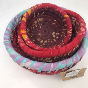 SERRY Set of 3 Chandi Colorful Recycled Sari Sustainable Woven Basket Set NEW